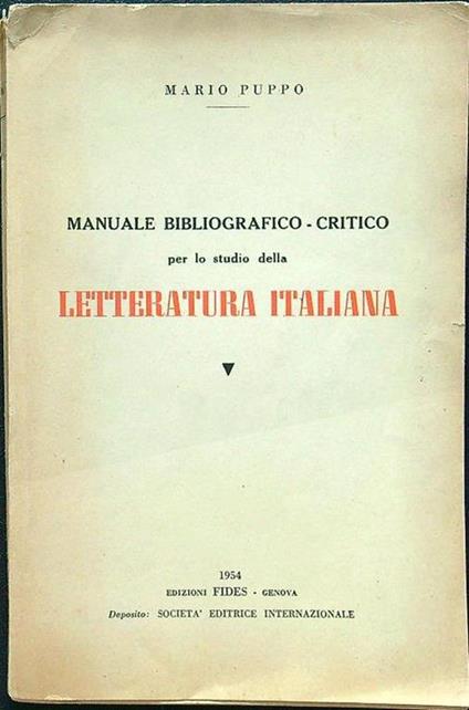 Manuale bibliografico-critico per lo studio della letteratura italiana - Mario Puppo - copertina