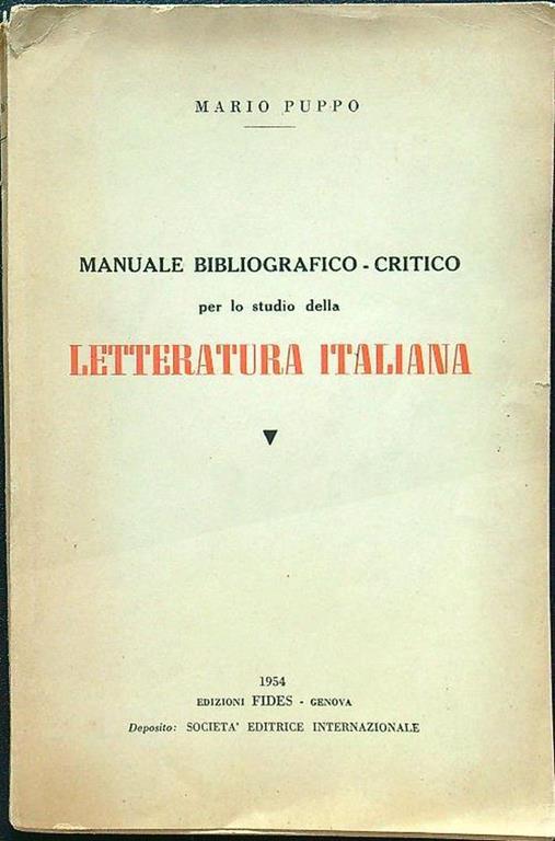 Manuale bibliografico-critico per lo studio della letteratura italiana - Mario Puppo - copertina