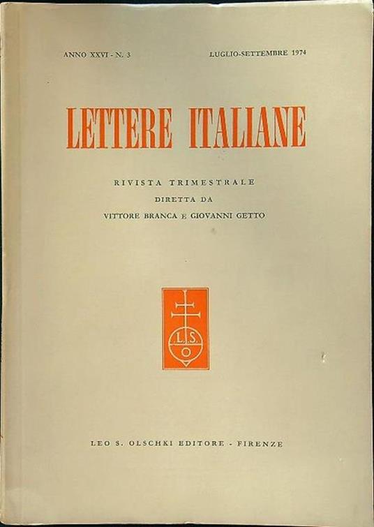 Lettere italiane - Anno XXVI - N. 3 - luglio-settembre 1974 - copertina
