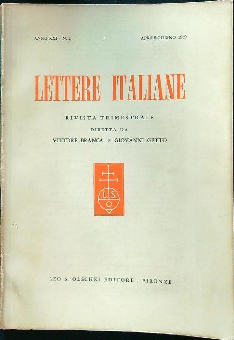 Lettere italiane - Anno XXI - N. 2 - aprile-giugno 1969 - copertina
