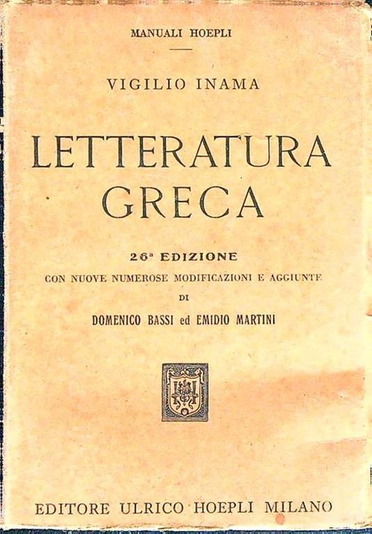 Letteratura greca - Virgilio Inama - copertina