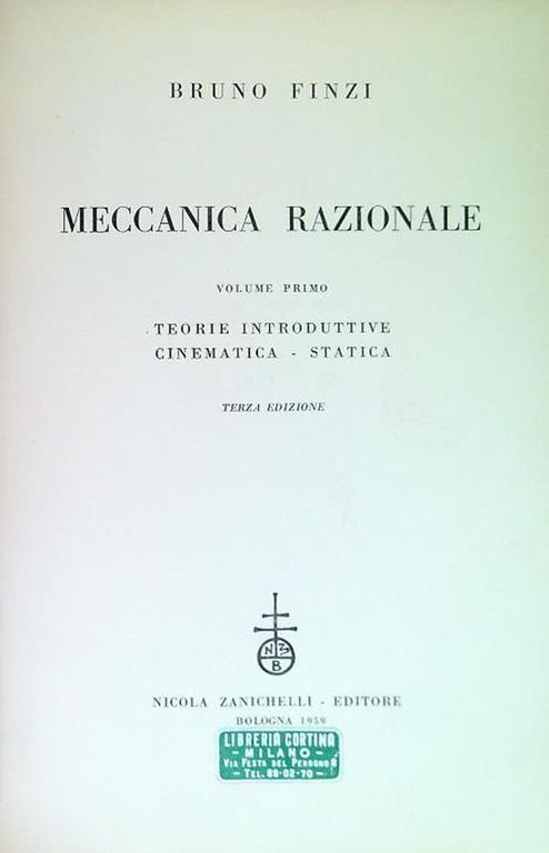 Meccanica razionale 1. Teorie introduttive - Cinematica - Statica - Bruno Finzi - copertina