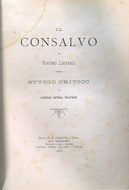 Il Consalvo di Giacomo Leopardi. Studio critico