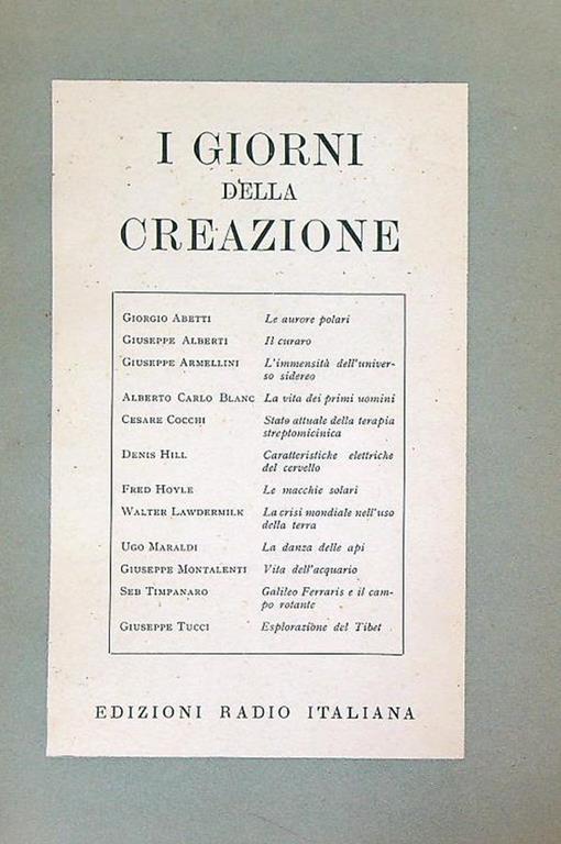 I giorni della creazione - copertina