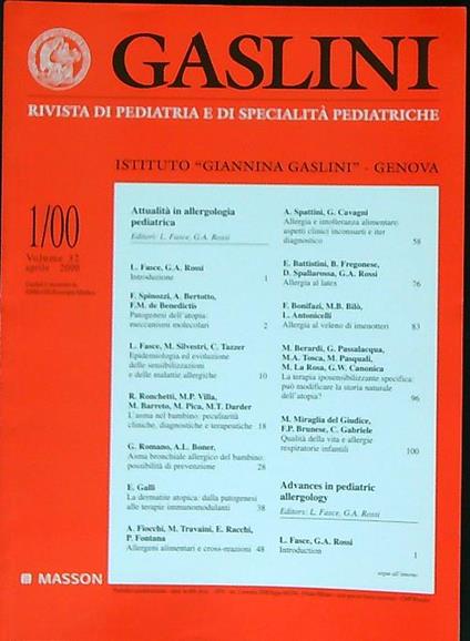 Gaslini 1/volume 32/aprile 2000 - copertina
