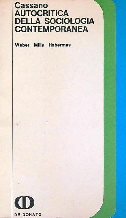 Autocritica della sociologia contemporanea - Franco Cassano - copertina