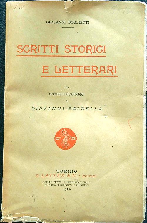 Scritti storici e letterari boglietti - Giovanni Bognetti - copertina