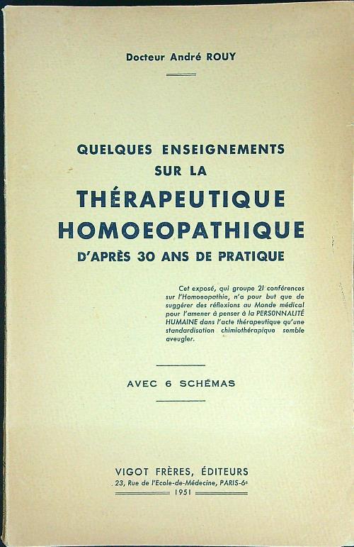 Quelques enseignements sur la therapeutique homoepathique