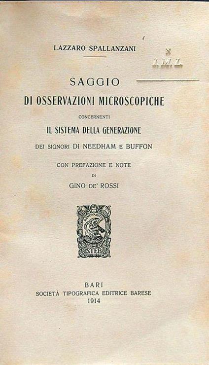 Saggio di osservazioni microscopiche - Lazzaro Spallanzani - copertina