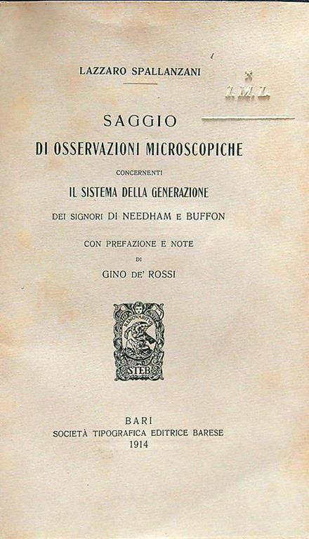 Saggio di osservazioni microscopiche - Lazzaro Spallanzani - copertina