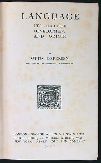 Language its nature development and origin - Otto Jespersen - copertina