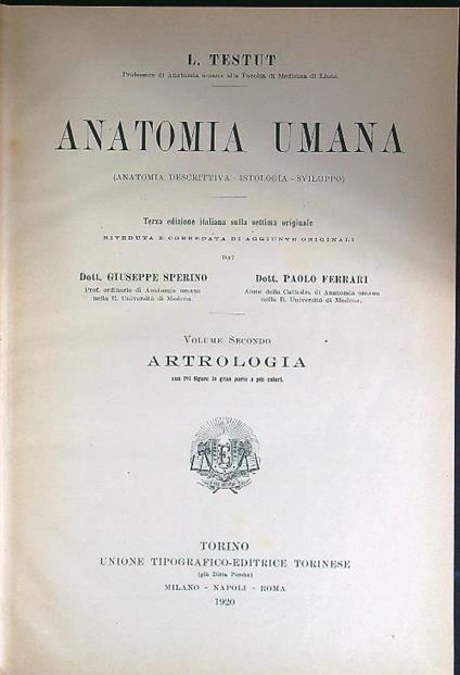 Anatomia sistematica Volume 2 Astrologia - Léon Testut - copertina