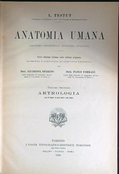 Anatomia sistematica Volume 2 Astrologia - Léon Testut - copertina