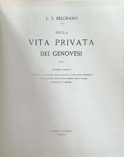 Della vita privata dei genovesi (ristampa anastatica) - Luigi T. Belgrano - copertina
