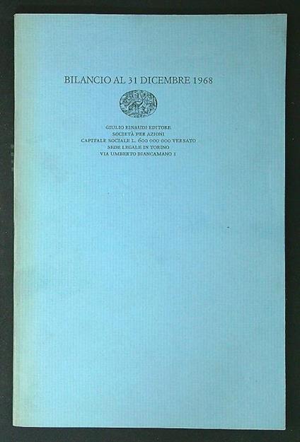 Bilancio al 31 dicembre 1968 - copertina