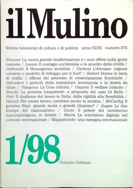 il Mulino 375 - 1/Gennaio Febbraio 1998 - copertina