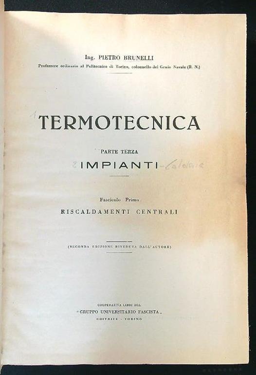 Termotecnica parte terza - Impianti - Pietro Brunelli - copertina