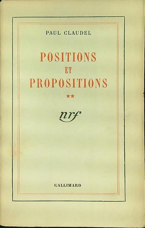 Positions et propositions ** - Paul Claudel - copertina