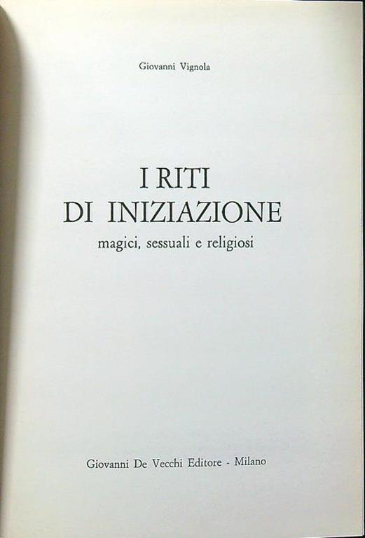 I riti di iniziazione - Giovanni Vignola - copertina