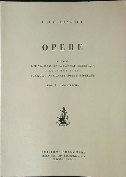 Opere vol. I parte prima - Luigi Bianchi - copertina