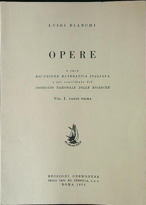 Opere vol. I parte prima - Luigi Bianchi - copertina