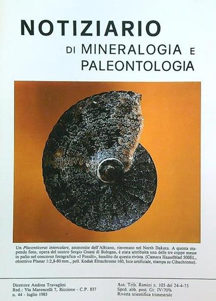 Notiziario di mineralogia e paleontologia 44/luglio 1985 - copertina