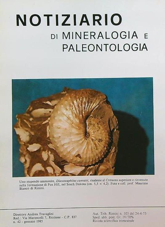 Notiziario di mineralogia e paleontologia 42/gennaio 1985 - copertina