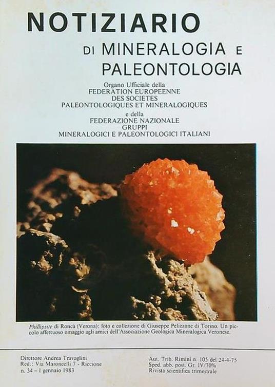 Notiziario di mineralogia e paleontologia 34/1 gennaio 1983 - copertina