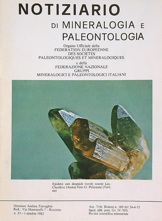 Notiziario di mineralogia e paleontologia 33/1 ottobre 1982 - copertina