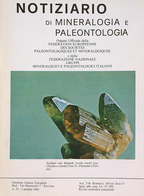 Notiziario di mineralogia e paleontologia 33/1 ottobre 1982