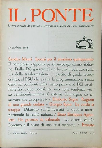 ponte n. 2/Febbraio 1968 - Piero Calamandrei - copertina