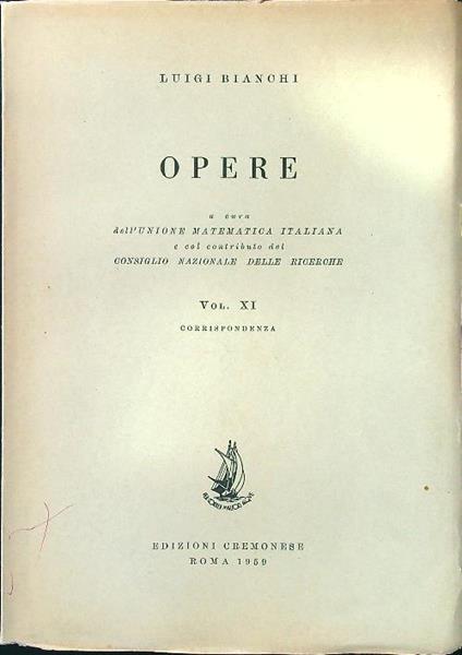 Opere vol. XI - Luigi Bianchi - copertina