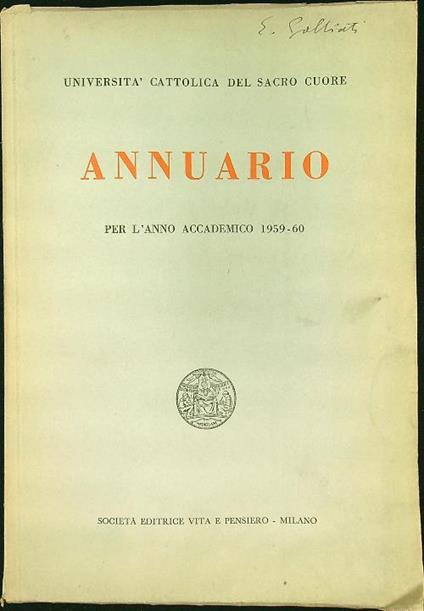 Annuario per l'anno accademico 1959-60 - copertina