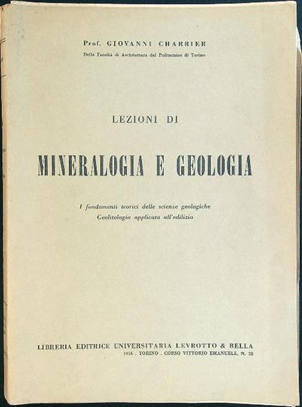 Lezioni di mineralogia e geologia - Giovanni Charrier - copertina