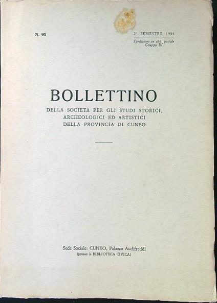 Bollettino società studi storici Cuneo n. 95/1986 - copertina