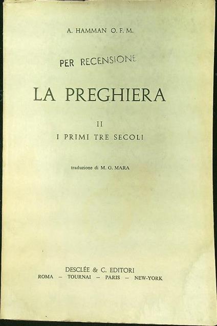preghiera II I primi tre secoli - A. Hamman - copertina