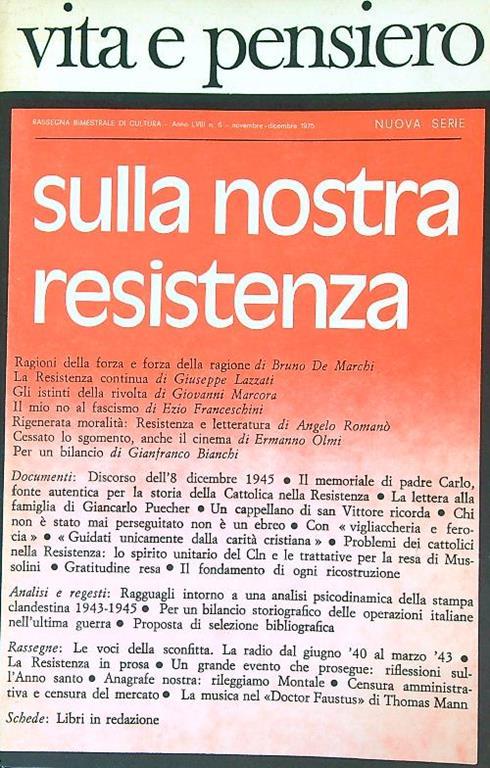 Vita e pensiero 6/1975. Sulla nostra resistenza - copertina