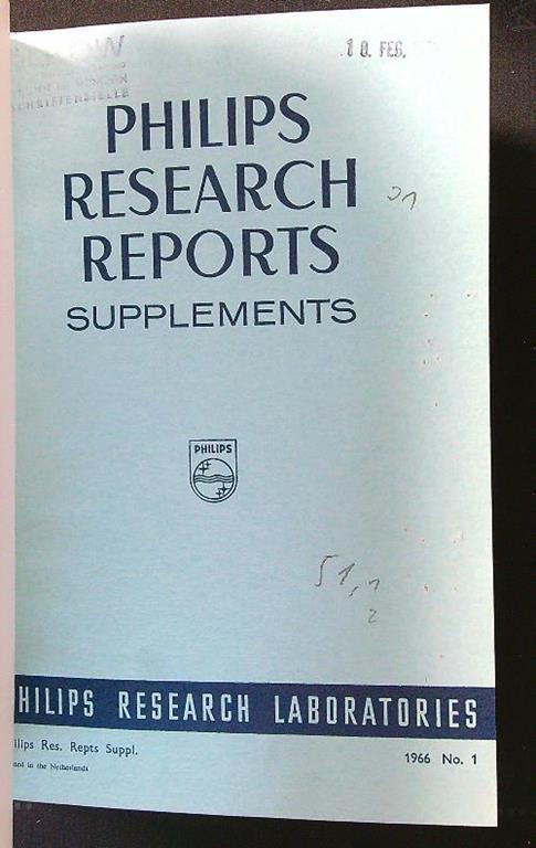Philips Research Reports n. 21 1966. Supplements - copertina