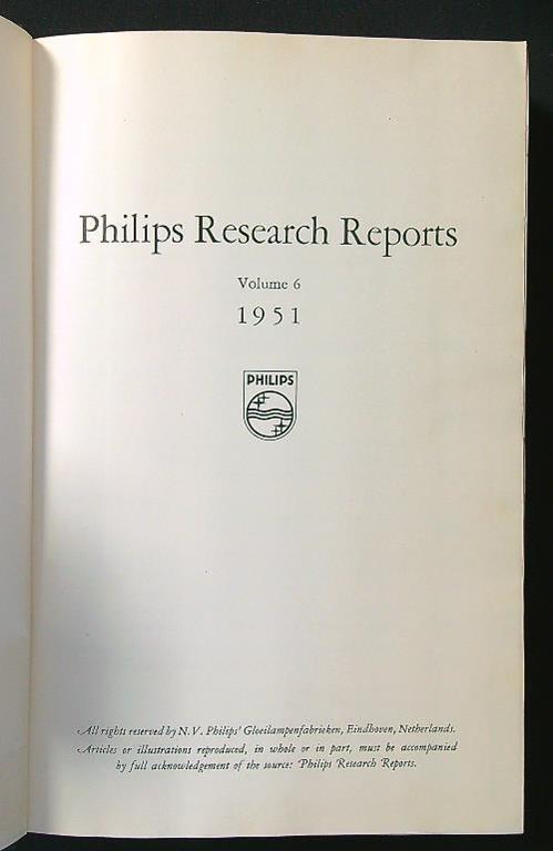 Philips Research Reports n. 6 1951 - copertina