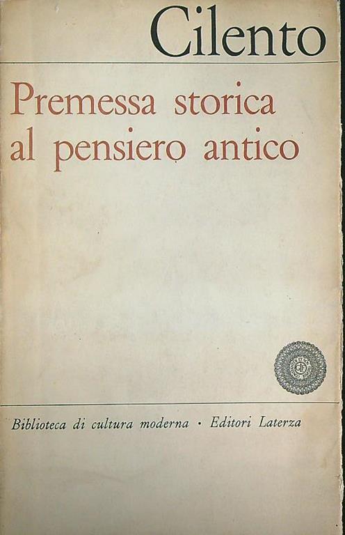 Premessa storica al pensiero antico - Vincenzo Cento - copertina