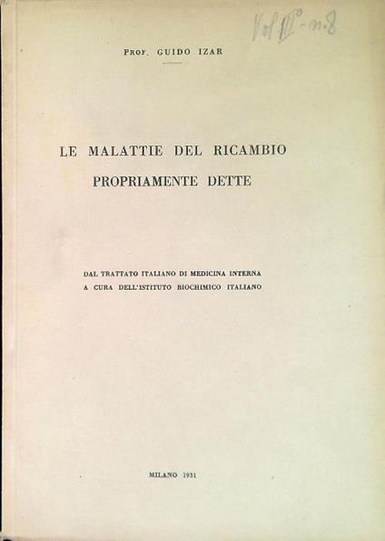 malattie del ricambio propriamente dette - Guido Izar - copertina