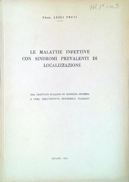 malattie infettive con sindromi prevalenti di localizzazione - Luigi Preti - copertina