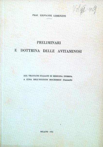 Preliminari e dottrina delle avitaminosi - Giovanni Lorenzini - copertina
