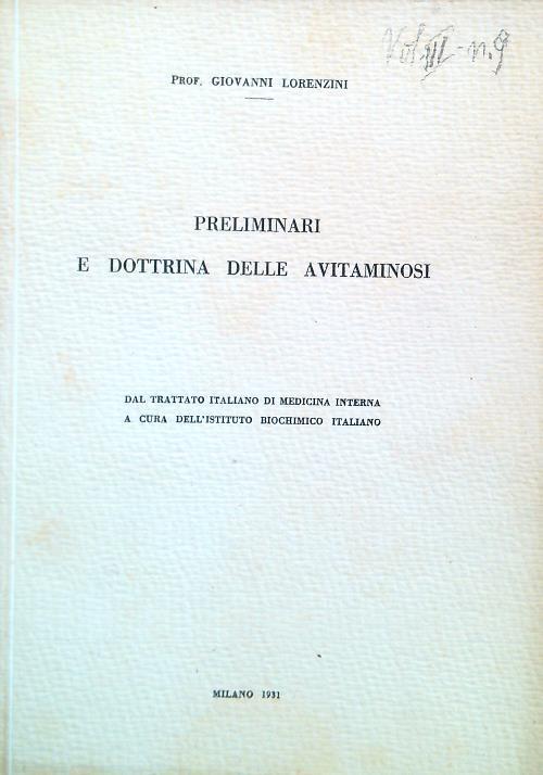 Preliminari e dottrina delle avitaminosi - Giovanni Lorenzini - copertina