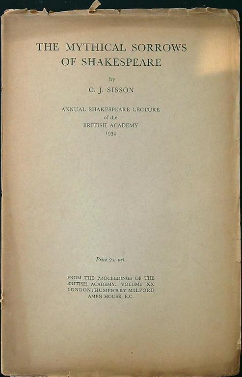 Mythical Sorrows of Shakespeare - C.J. Sisson - copertina