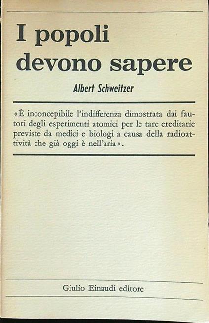 popoli devono sapere - Albert Schweitzer - copertina