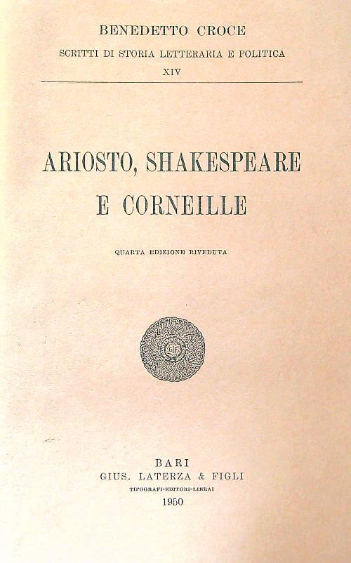 Ariosto, Shakespeare e Corneille