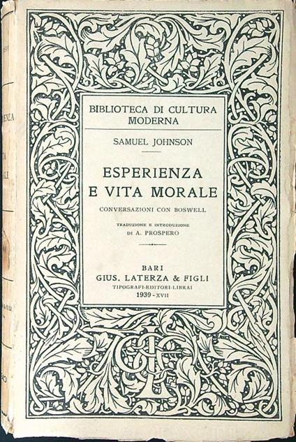 Esperienza e vita morale - Samuel Johnson - copertina