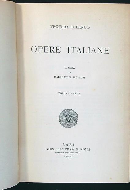 Teofilo Folegno opere italiane vol. III - Umberto Renda - copertina
