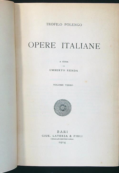 Teofilo Folegno opere italiane vol. III - Umberto Renda - copertina